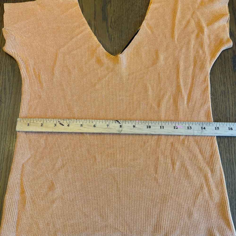 V-Neck Ribbed Orange Blouse